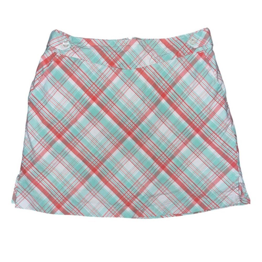Lady Hagen Golf Skort Skirt Under Shorts Plaid Green Coral Women’s Size 4